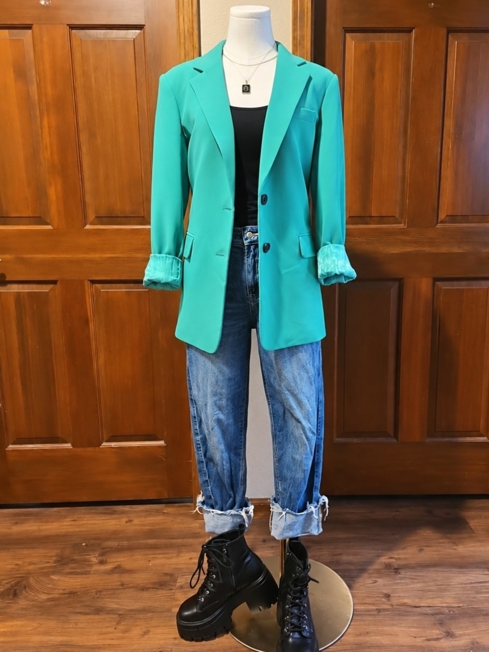 Karl Lagerfeld Teal Single-Breasted Blazer